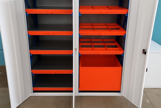 Стеллажи с выдвижными рамами и лотками